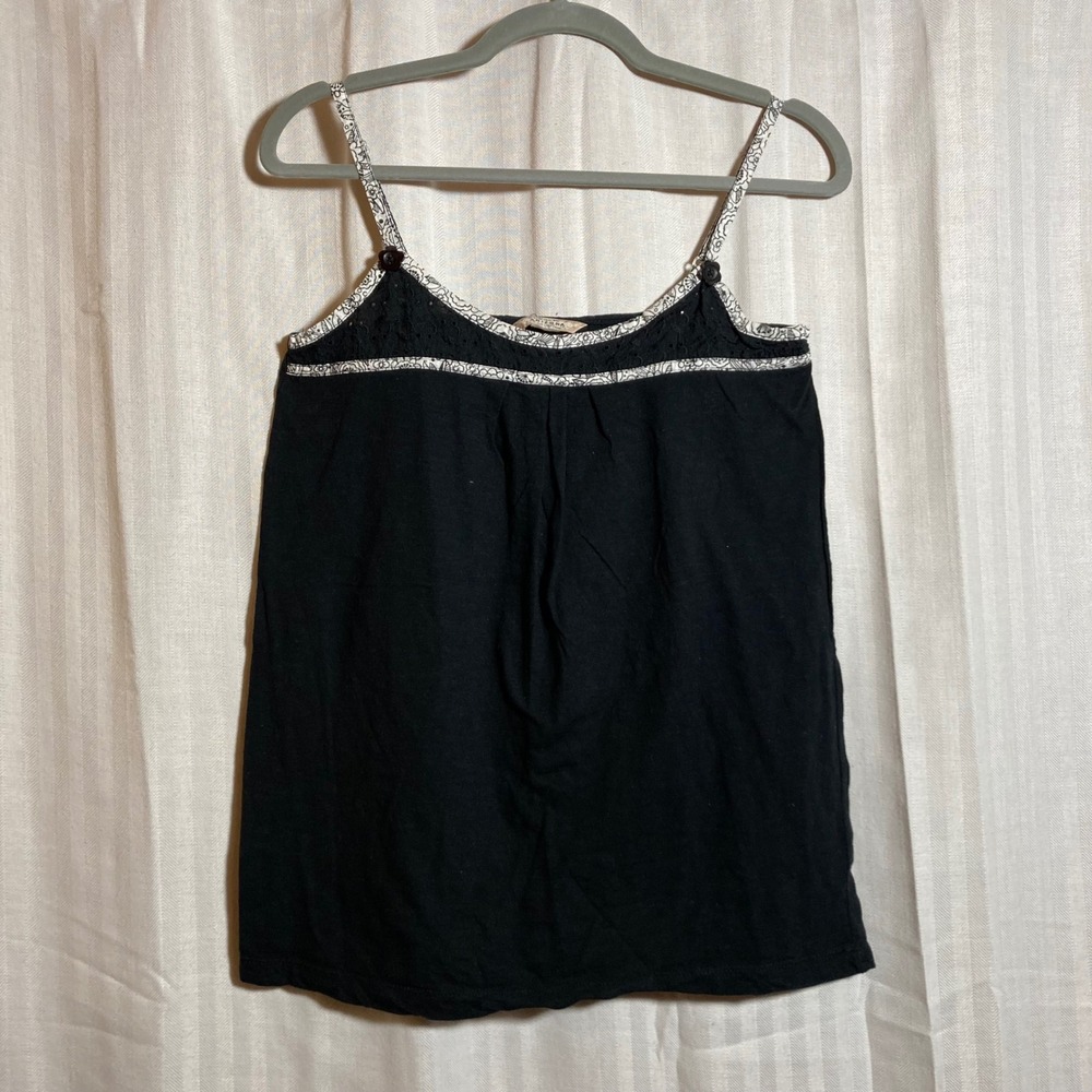 Arizona Jean Co Womens Black Eyelet Lace Camisole Tank Top Floral Trim L Minimal